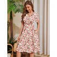 thumbnail image 2 of Chiclily Womens Summer Floral Boho Dress Casual Short Sleeve V-Neck Swing Midi Dress, Creamy Vintage Blossom S, 2 of 6