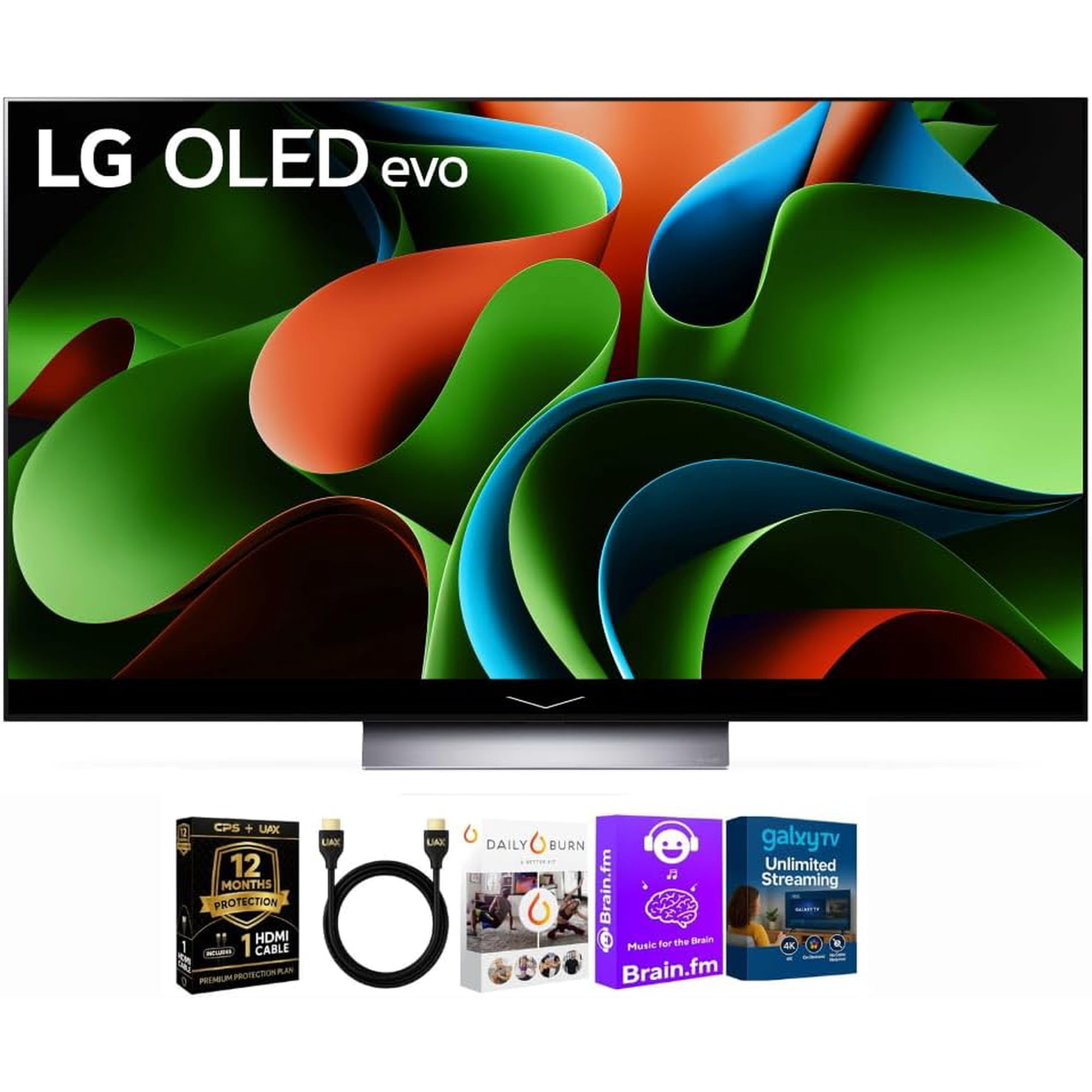LG 65-Inch OLED C3 HDR 4K Smart OLED TV Bundle - 120 HZ Refresh Rate + UAX 4K HDMI 2.0 Cable + CPS 24 Months Protection and Streaming Kit with Alexa