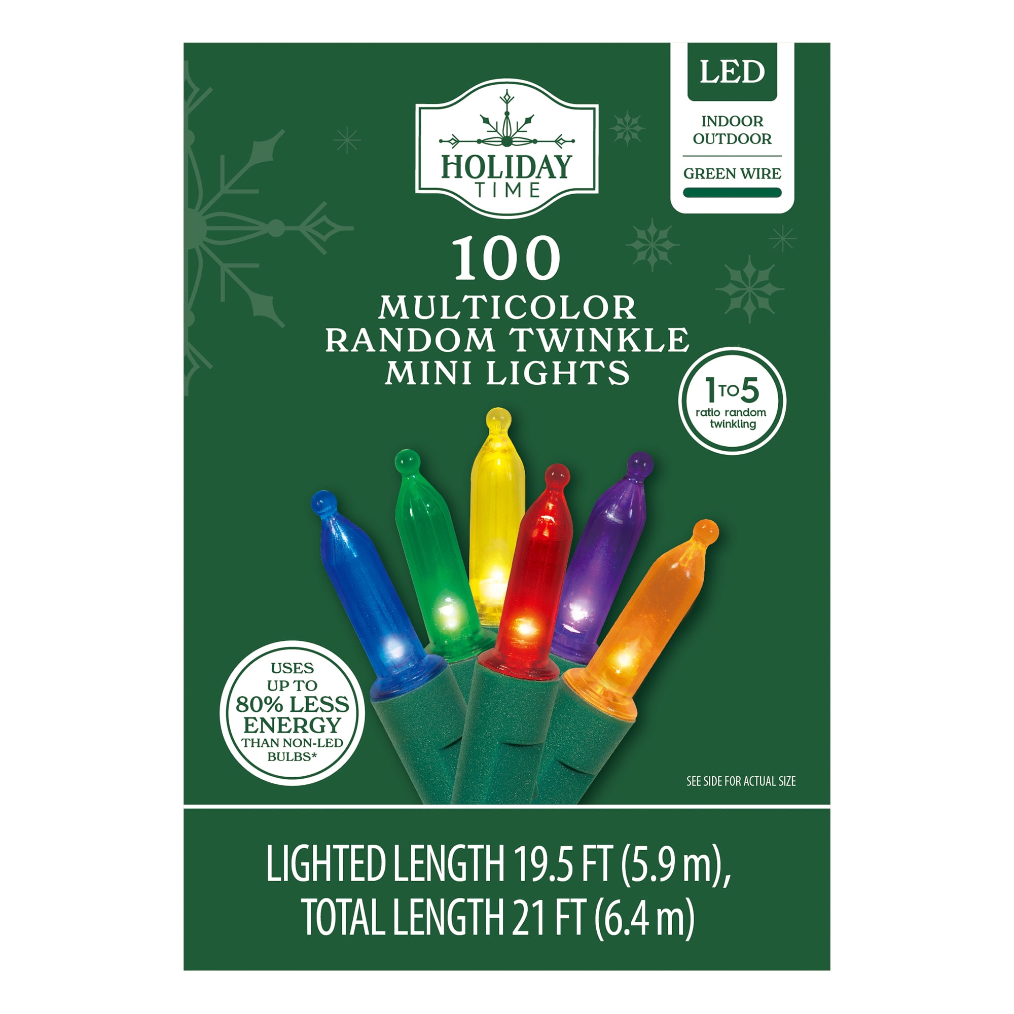 Indoor/Outdoor 100-Count Random Twinkle Mini Christmas String Lights,  Multicolor, 19.5', by Holiday Time - Walmart.com, image size:2000x2000