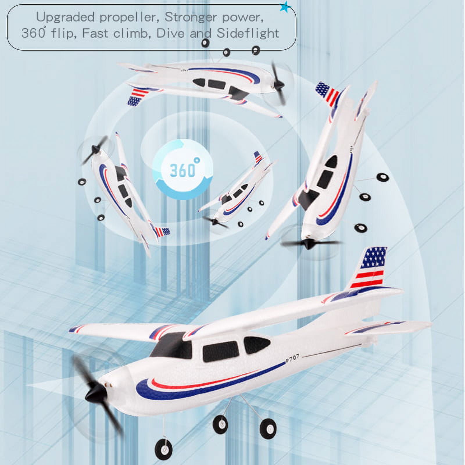 New P707 3Ch RC Airplane, Upgraded F949, Fixed Wing Plane Outdoor Toys with 2.4G Transmitter, Extra Battery and Propeller  (Light Version)