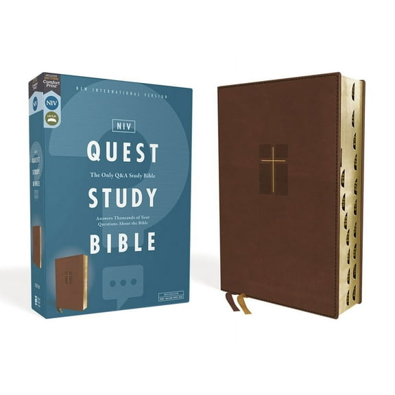 Niv, Quest Study Bible, Leathersoft, Brown, Indexed, Comfort Print: The Only Q and A Study Bible, (Hardcover)