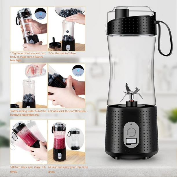 Licuadora personal licuadoras portatiles Vaso Licuadora de frutas electrica Licuadora de jugos Recargable por USB 6 cuchillas 3D para una mezcla excelente 380 ml Negro Shuxiu Wang 9024715002648 Bodega...
