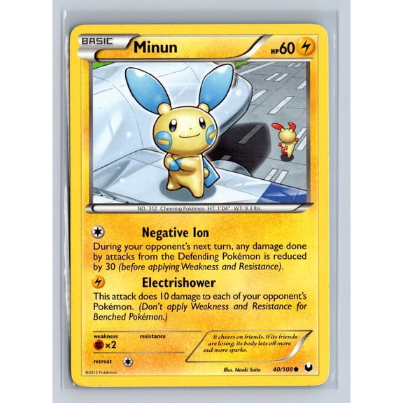 Collectible 2012 Pokemon Dark Explorers Minun #40/108 LP English Trading Card