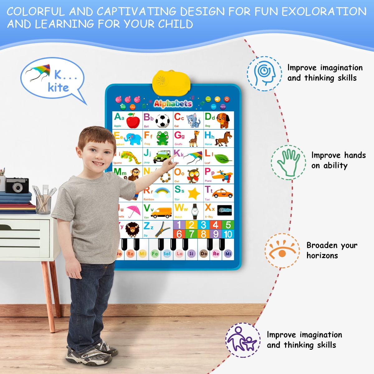 Póster Interactivo Bilingüe De 24 Pulgadas Con Sonido Y Música – Aprende El Alfabeto En Español E Inglés, Juguete Educativo Para Niños De 3 A 8 Años, Ideal Para Aulas Y Hogares
