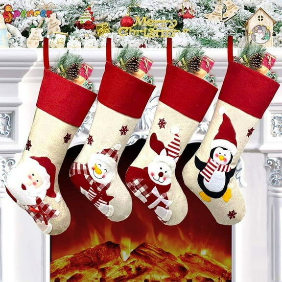 BOPORO Santa Snowman Hanging Multi-color Christmas Stockings, 18.50" (4 Count)