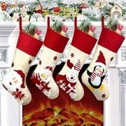 Spencer 4Pack Hanging Christmas Stockings, 18.5" Large Size Santa Snowman Deer Penguin 3D Non-woven Xmas Character Fireplace Stockings Decorations Hanging Ornament
