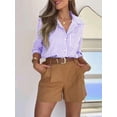 thumbnail image 3 of Fancyglim Striped Button Down Shirts for Women Dress Shirts Long Sleeve Casual Collared Office Work Blouses Tops with Pocket Purple 2XL, 3 of 5