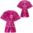 thumbnail image 4 of iefiel Girls Sequins Jumpsuits Sparkly Rompers V Neck Cap Sleeve Pageant Party Disco Dance Outfits Hot Pink 10, 4 of 5