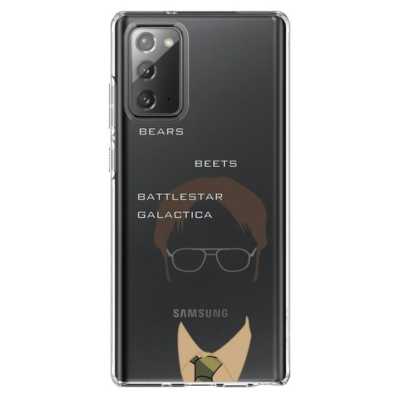 DistinctInk Clear Shockproof Hybrid Case for Samsung Galaxy Note 20 (6.7" Screen) - TPU Bumper, Acrylic Back, Tempered Glass Screen Protector - BEARS BEETS BATTLESTAR GALACTICA