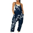 thumbnail image 2 of Wycnly Womens Jumpsuits Loose Wide Leg Spaghetti Strap Jumpsuits Overalls with Pocket Casual Floral Print V-Neck Sleeveless Long Summer Rompers Dark Blue s, 2 of 6
