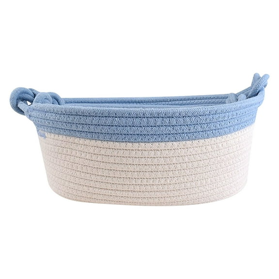 Blasgw Woven Cotton Rope Basket Fabric Basket For Organisation And Storage, Small Laundry Basket For Desktop Storage, Living Room Clutter Storage Light Blue