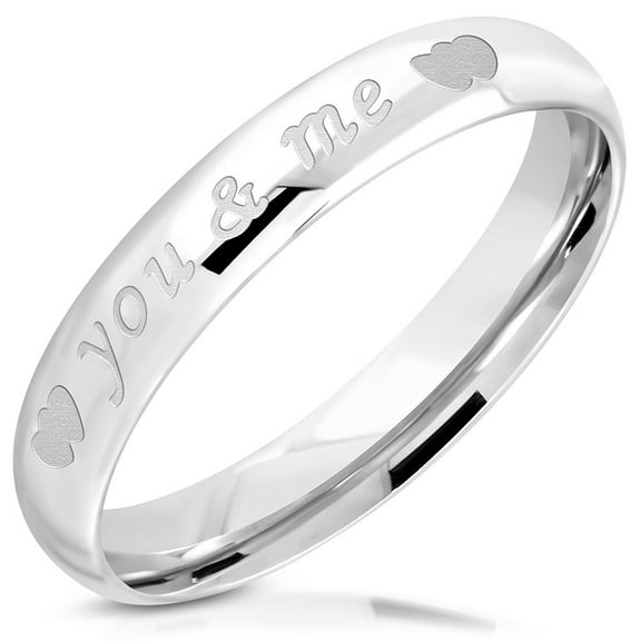 You & Me Double Heart Band Ring Silver-Tone Stainless Steel - Size 4