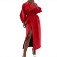 thumbnail image 2 of Women's Wool Blend Court Style Overcoat, Lantern Sleeve Long Coat with Large Lapel Design, Elegant Formal Woolen Coat for Women, Vintage Inspired Trench Coat, Winter Autumn Dressy Outerwear Red XXL, 2 of 8