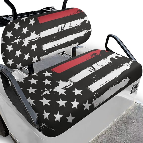 Pzuqiu Distressed Thin Red Line American Flag Golf Cart Seat Cover Set - Breathable, Washable Protector for 2-Seater Ezgo, Club Car & Yamaha