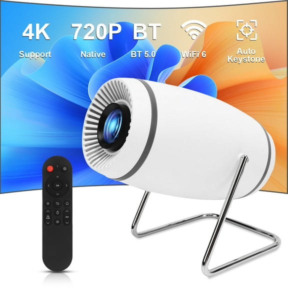 Mini Projector with WiFi and Bluetooth, 4K 1080P Support Portable Projector Auto Keystone, 130'' Screen Movie Projector for Home Theater 180° Rotatable, Compatible with HD-MI/USB/Smartphone/Laptop/PC