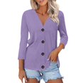 thumbnail image 2 of Delayuji Women's Long Sleeve Cardigan Button Down Solid Color Fashion Casual 3/4 Sleeves Cardigans Sweater For Women, 2 of 7