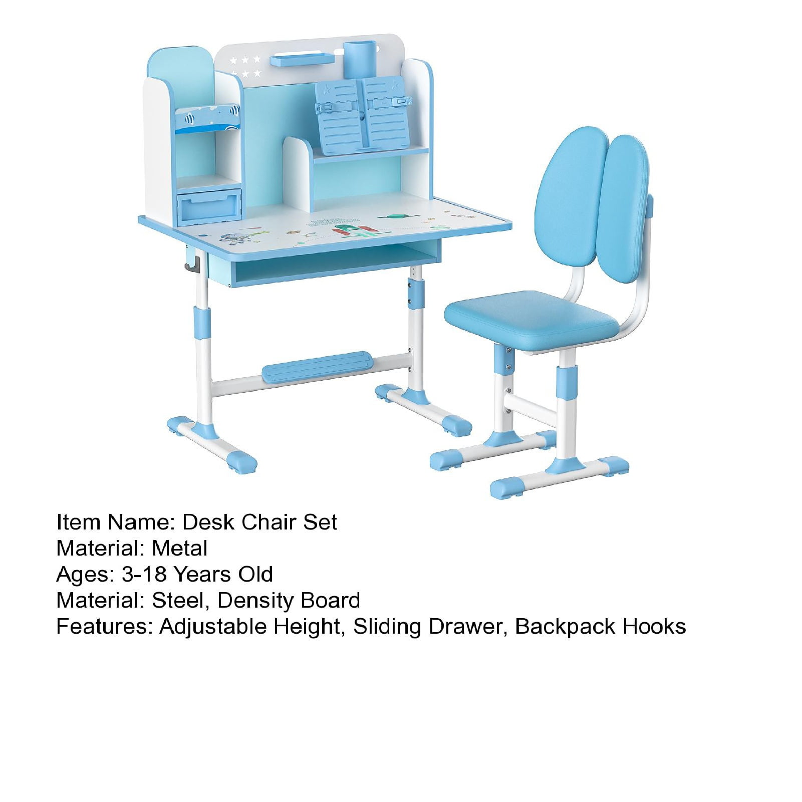 StarBay 2Pcs/Set Pink Height Adjustable Children School Study Table Chair Set, Widened Desktop