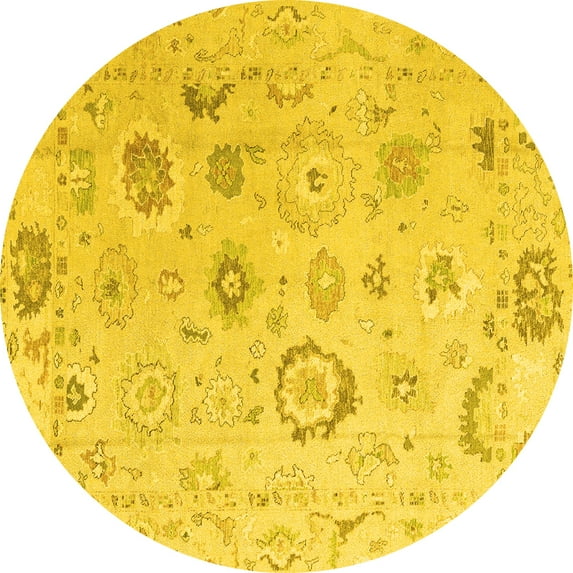 Ahgly Company Indoor Round Oriental Yellow Traditional Area Rugs, 6' Round