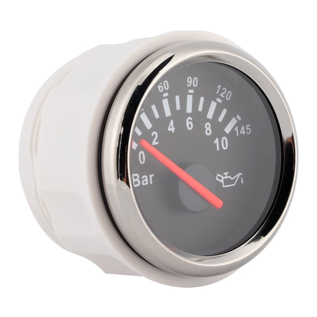 Oil Pressure Meter 2in 0-10Bar Oil Pressure Meter 145psi LED Backlight Dial Instrument For Auto Motorcycle Boat Truck 12V/24VBlack Dial Silver Frame