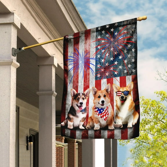 Flagwix American Flag Corgi Happy 4th Of July. American US Flag Polyester Double-sided Printed House Flag