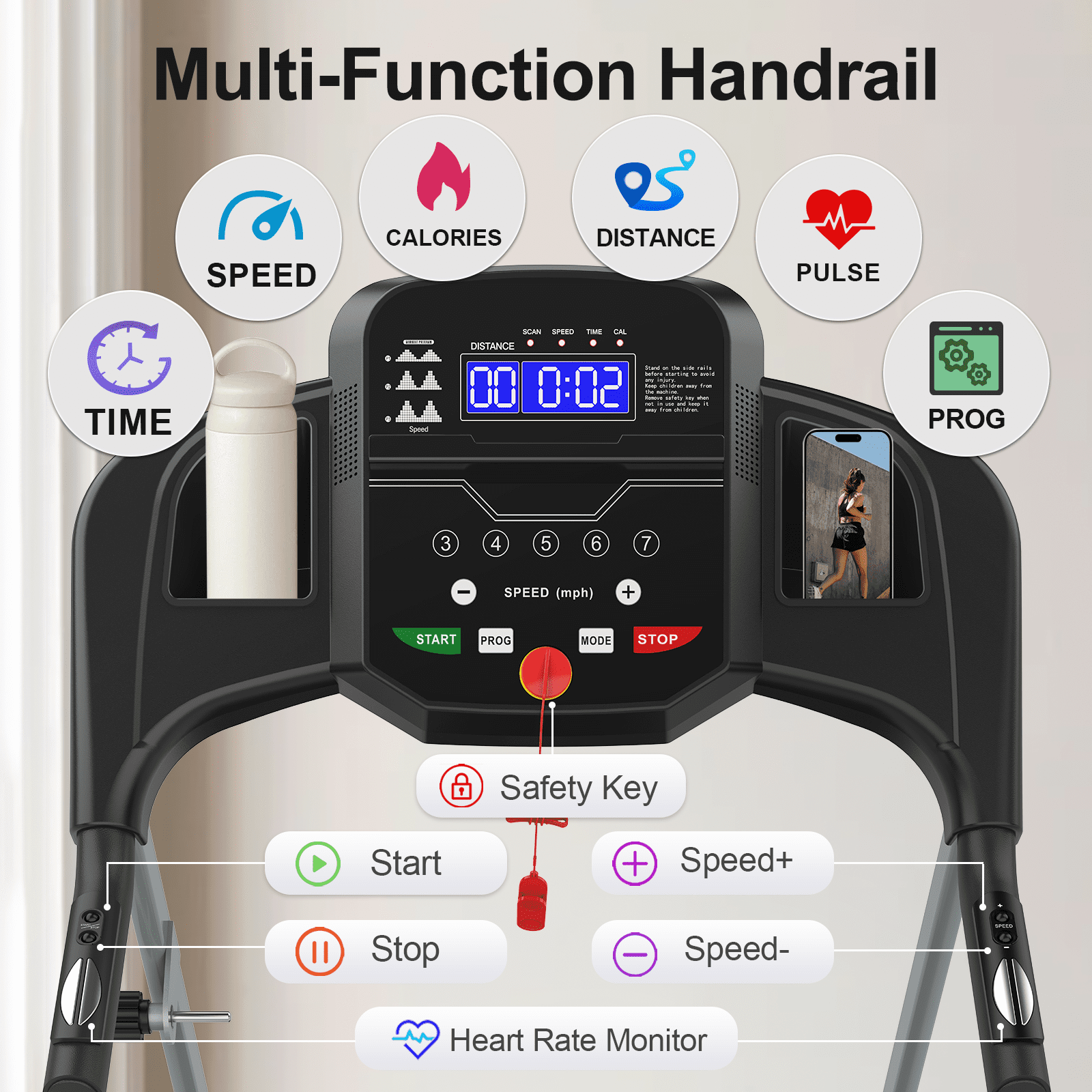 FLIMDER Foldable Treadmills for Home, 2.5HP Quiet Brushless, 7.5 MPH, Electric Running Machine For Home Office, Walking Running Exercise Treadmill with Heart Rate Sensor and LCD Display