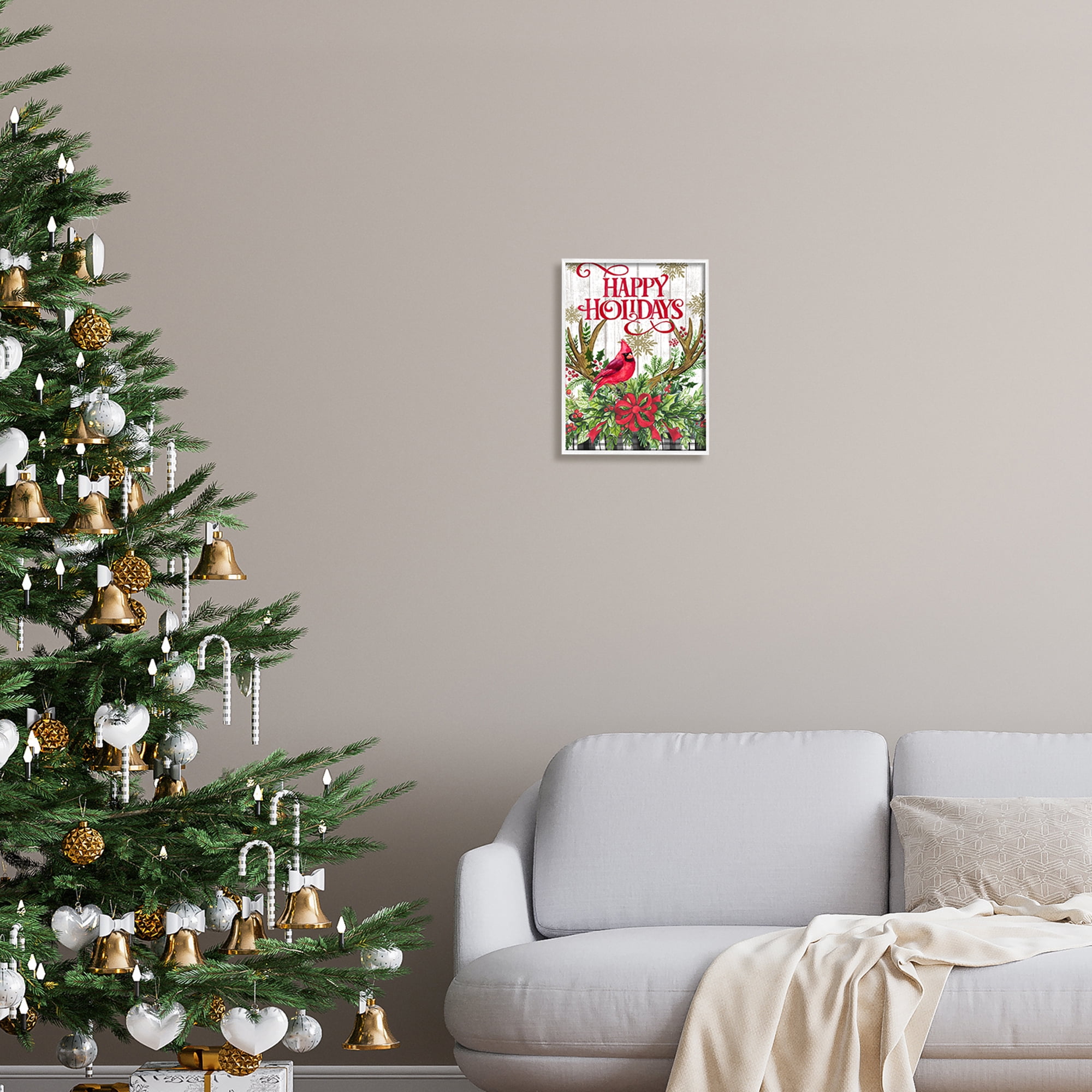 Stupell Industries Happy Holidays Cardinal Holiday Painting White Framed Art Print Wall Art, 11 x 14
