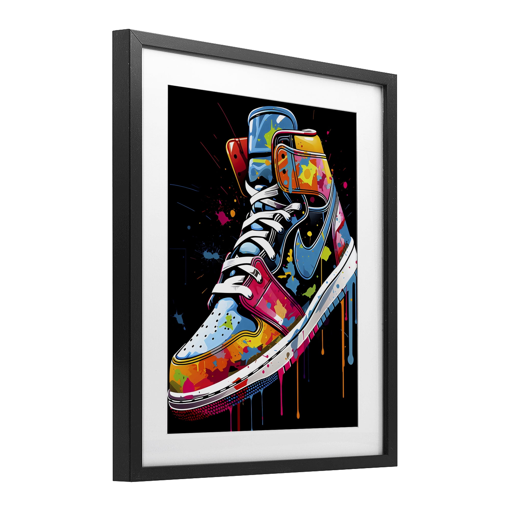 Stupell Industries Graffiti Sneaker on Black Black Framed Print Under Glass, design by Creative Studio