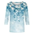 thumbnail image 4 of CYMMPU Flower Printed 3/4 Sleeve Tunic Tops Round Neck Blouses for Women Dressy Casual Fall Trendy Shirts Spring Tops Loose Fit Lightweight Basic Tees Purple L, 4 of 5