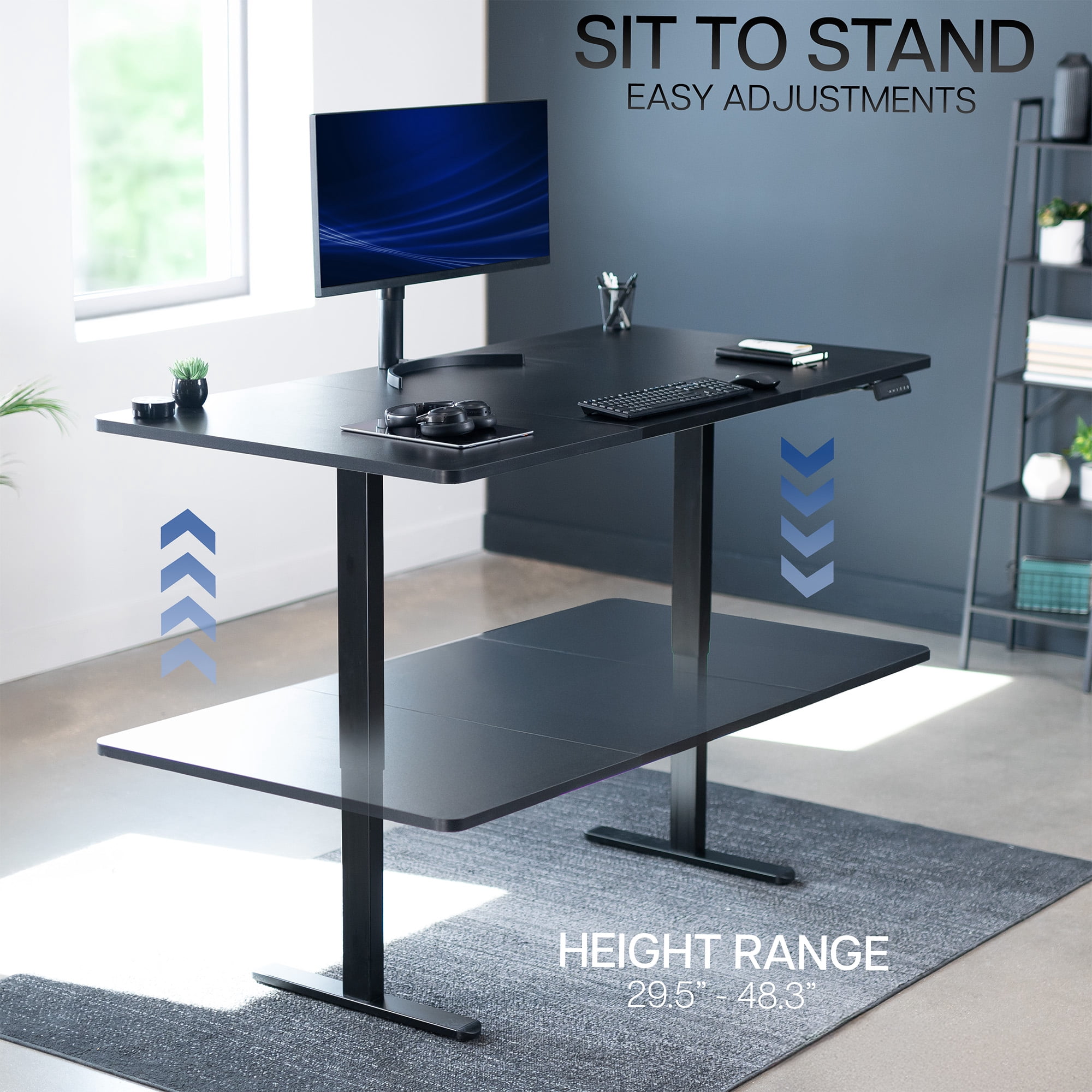 VIVO Electric Dual Motor 71” x 36” Standing Desk, Black Top, Black Frame