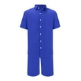 thumbnail image 4 of Pxiakgy Men'S Summer Breathable Two Piece Wrinkled Shirt Shorts Set Men'S Textured Beach Suit Blue + XXL, 4 of 5