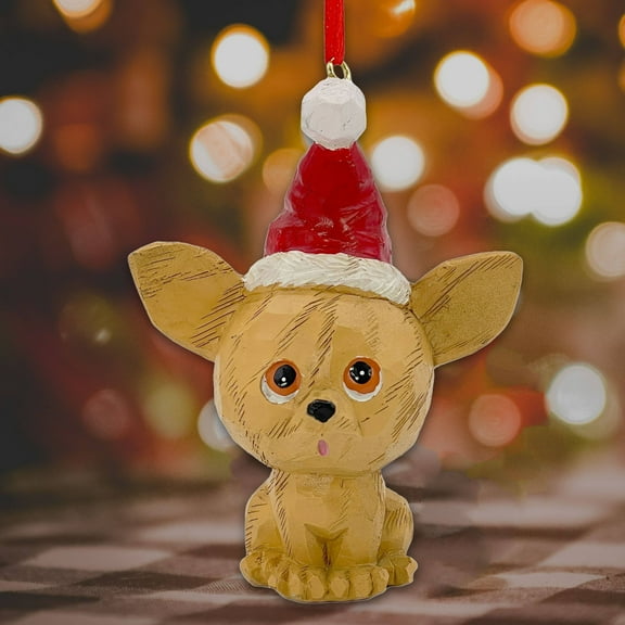 Galt International Puppy Dog with Santa Hat Christmas Ornaments - 4.5" - Brown and Red