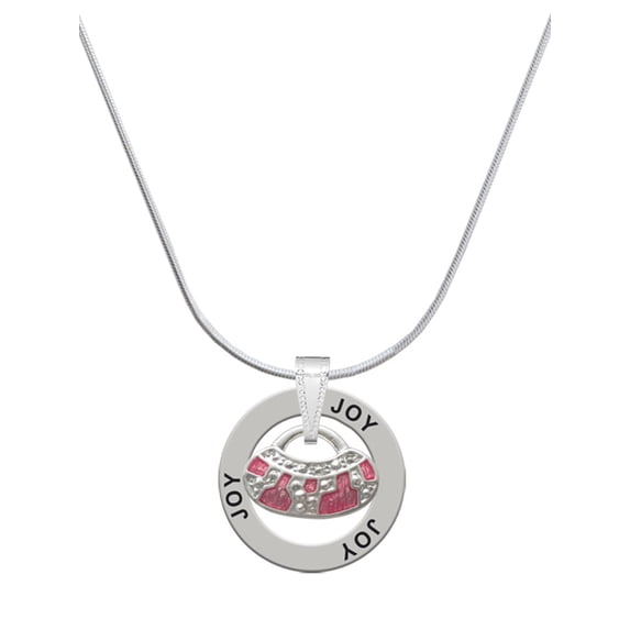 Delight Jewelry Silvertone Hot Pink Retro Purse Joy Ring Charm Necklace, 18"
