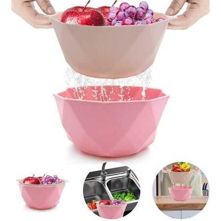 

Kitchen Strainer and Colander Set Diameter 8 Inch Food Colander Bowl Reinforced Plastic Pasta Strainer Bowl Fruit and Vegetable Washing Bowl Double Layer Geometric Design Strainer for Kitchen