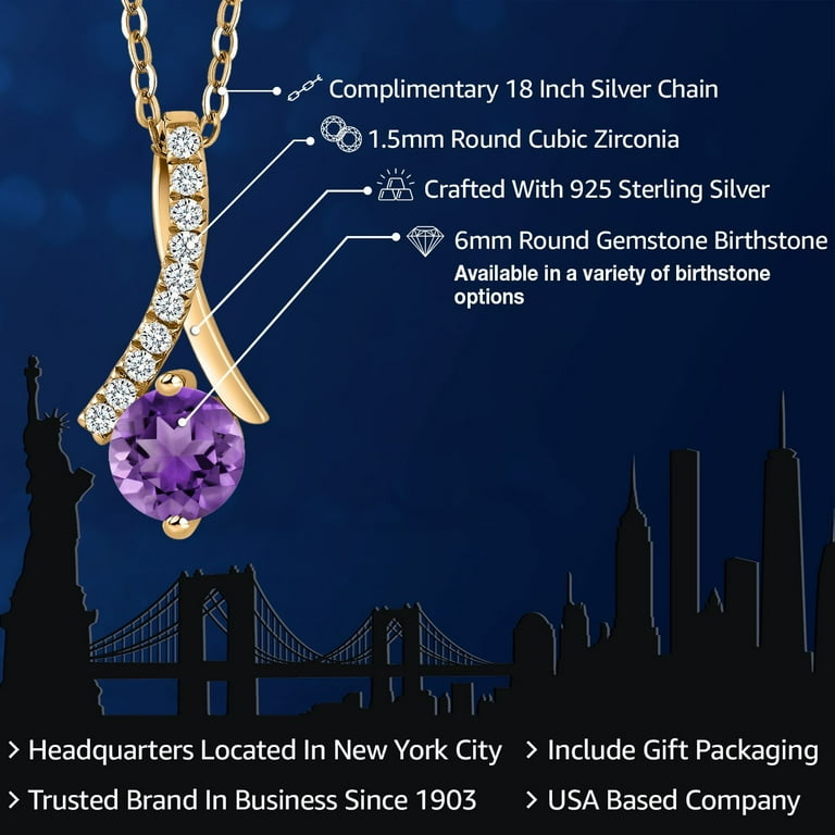 Gem Stone King 1.15 Ct Round Purple Amethyst 18K Yellow Gold