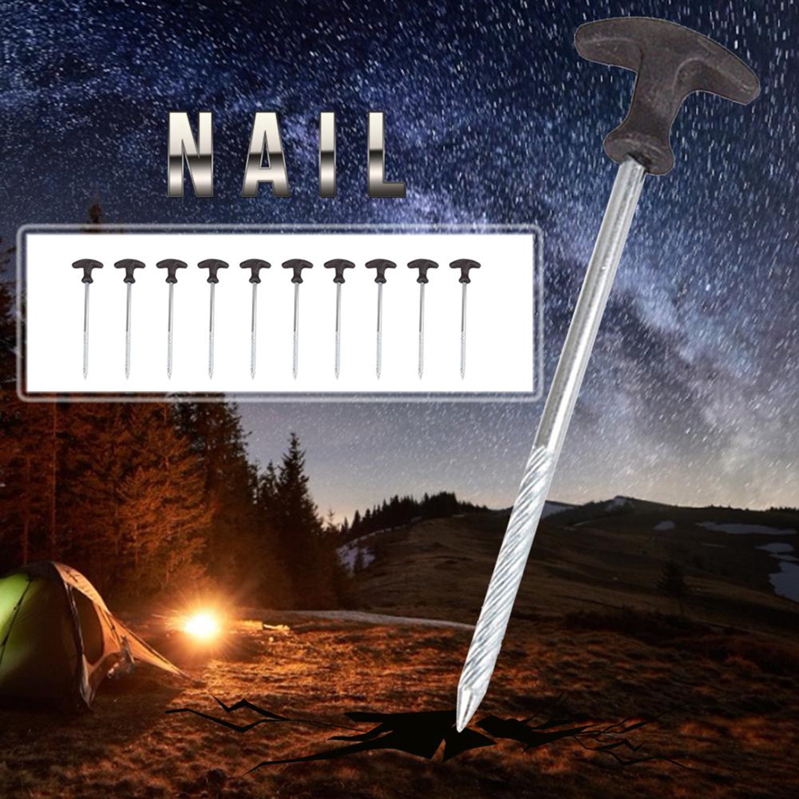 BIBABLYKE Upgraded Tent Pegs Ground Nail Camping Screw Pegs Tent Pegs for Garden Camping Travel Outdoor 10-piece/set Durable