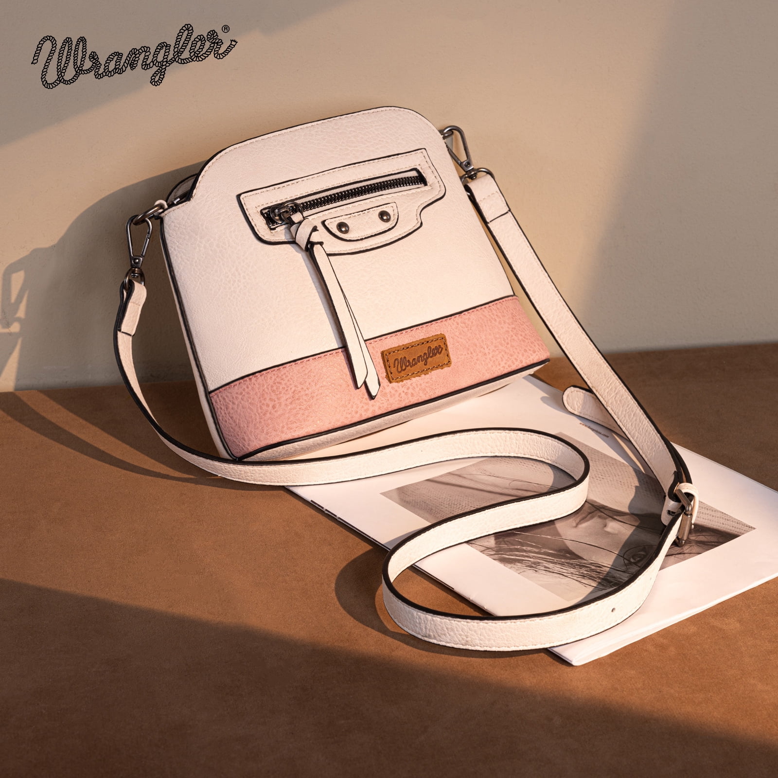 Wrangler Small Crossbody Bags for Women Shoulder Cute Purses and Handbags with Adjustable Strap, Beige-Pink