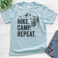 thumbnail image 2 of Kids Hike Camp Repeat T-shirt, Youth Kids Boy Girl T-Shirt, Hike Shirt, Hiking Shirt, Camping Camper Shirt, Light Blue, Medium, 2 of 4