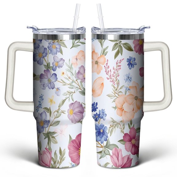 Modern Oil Painting 30 Oz Tumbler with Handle Lid and Straw, Stainless Steel Double Walled Vacuum Insulated Cup, Cute Birthday Gifts Tumbler for Women Men Friends