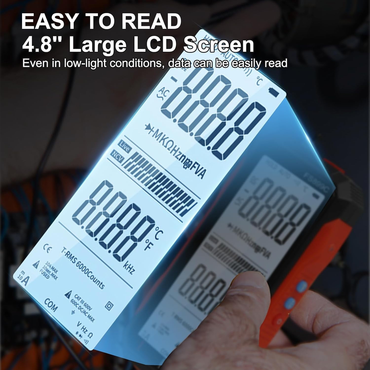 FS899L Digital Multimeter with Color Screen & Storage Case, USB C Rechargeable Electrical Testing, 6000 Counts True RMS AC/DC Voltage Tester, NCV, Capacitance, Non Contact Voltage Detector