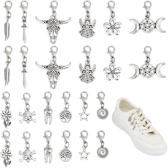 24Pcs Shoelace Charms 12Styles Alloy Shoes Decoration Charms Shoe Clips with Lobster Claw Clasp Small Beaded Pendant