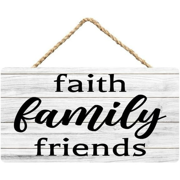 Rustic Wooden Sign Decor - Faith Family Friends - Wood Plaque Home & Office Inspirational Gifts Hanging Wall Signs 6x12 IN