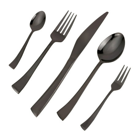 Gorham Chantilly Dinner Flatware - MDEALY 30-Piece Black Heavy Duty Silverware Kitchen Utensils Set, Quality Stainless Steel Flatware Cutlery Set for 6, Include Dinner Knife,Dinner Forks,Dinner Spoon,Salad Forks,Teaspoons, Elegant Gift