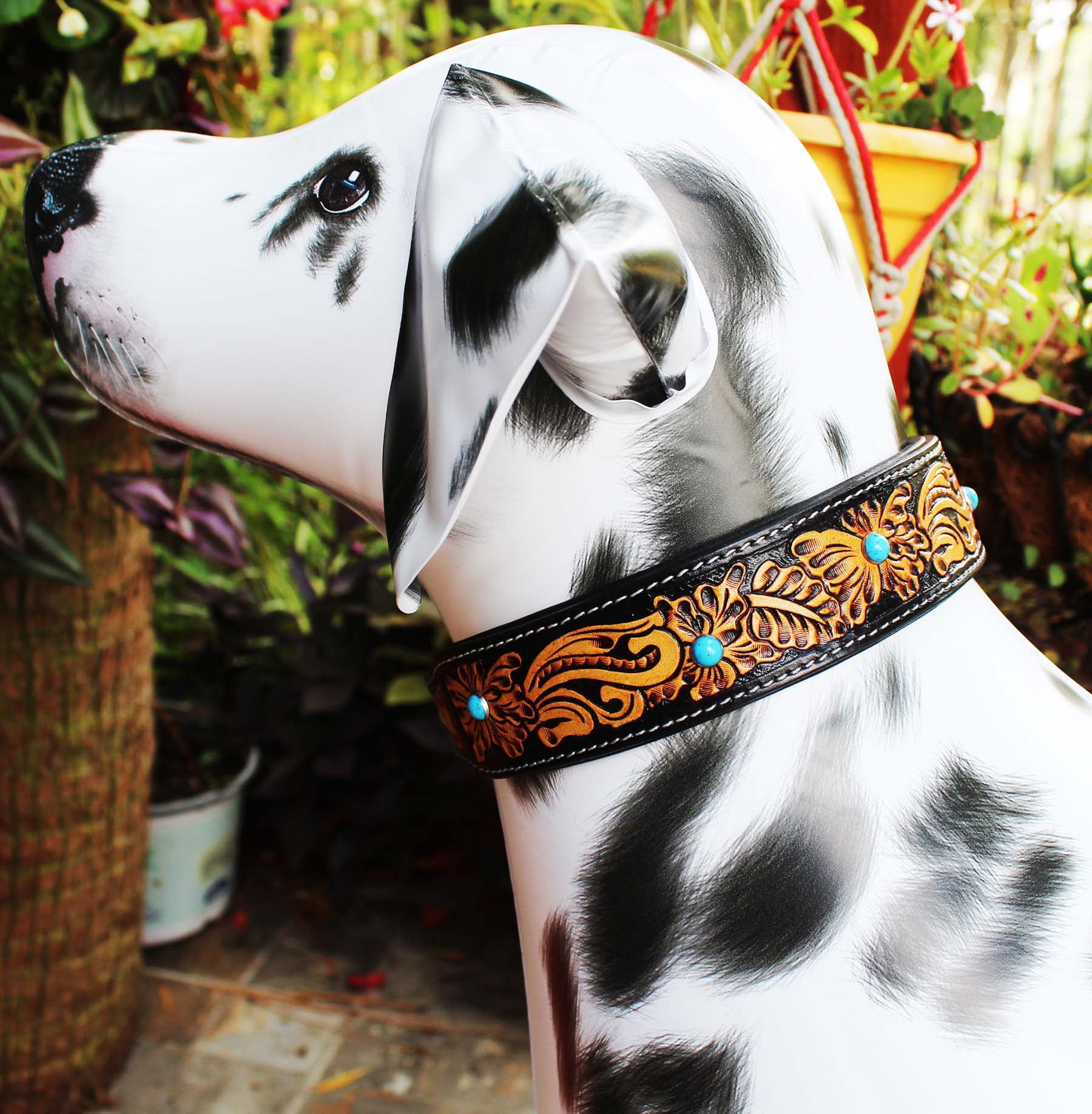 XSmall 9''- 13'' Padded Leather Dog Collar Heavy Duty Floral Tooled 60FK16