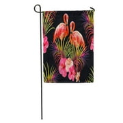 NUDECOR Colorful Beautiful Floral Summer Pattern Tropical Palm Leaves Flamingo Hibiscus Garden Flag Decorative Flag House Banner 12x18 inch