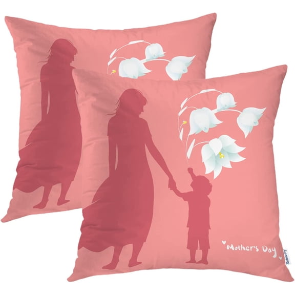 Mother's Day Pink Pillow Covers 18X18 Inch Set of 2,Maternal Love Child Baby Childhood Gift Cushion Throw Pillow Covers Outdoor Sofa Couch Pillowcase