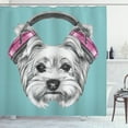thumbnail image 1 of Ambesonne Yorkie Shower Curtain, Headphones Music Dog, 69"Wx84"L, Pale Blue White, 1 of 3