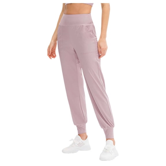 OSOLU Women's Fall Loose Fit Yoga Pants With Pockets Elastic Waist Ankle For Running Training Workout Casual Athletic Leggings Workout Stretchy Running Tummy Control Joggers Bottoms Pink XL