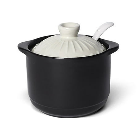 

Retro Casserole Shape Sugar Bowl Color Lid Salt Pig With Ceramic Spoon Ceramic Sugar Pot Porcelain Spice Jars-White-280ml