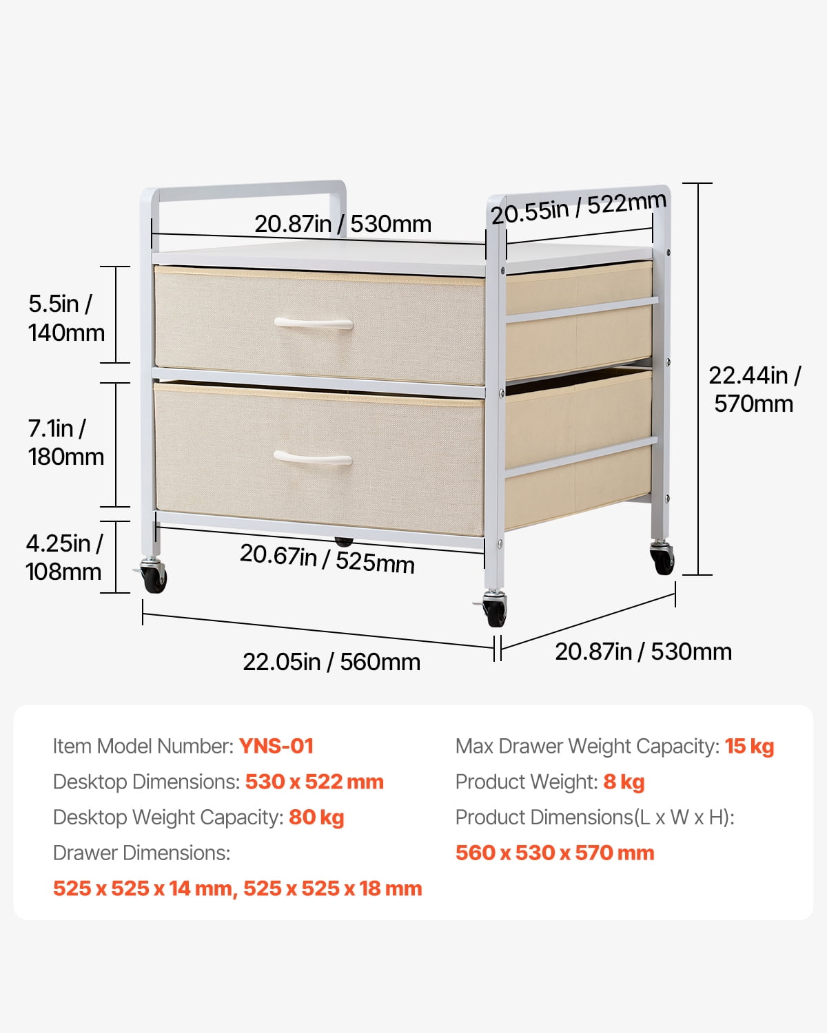 VEVOR Mini Fridge Stand with Storage, 176 lb-Capacity Mini Fridge Table with 2 Drawers & 4 Swivel Wheels, Mobile Mini Fridge Shelf, White Mini Fridge Organizer for Dorm, Apartment, Office, Bedroom