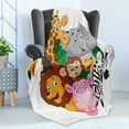 thumbnail image 4 of Cartoon Soft Flannel Fleece Throw Blanket, Exotic Safari Animals All Together Comic Creature Zebra Friend Sketch, Cozy Plush for Indoor and Outdoor Use, 60" x 80", Multicolor, by Ambesonne, 4 of 5
